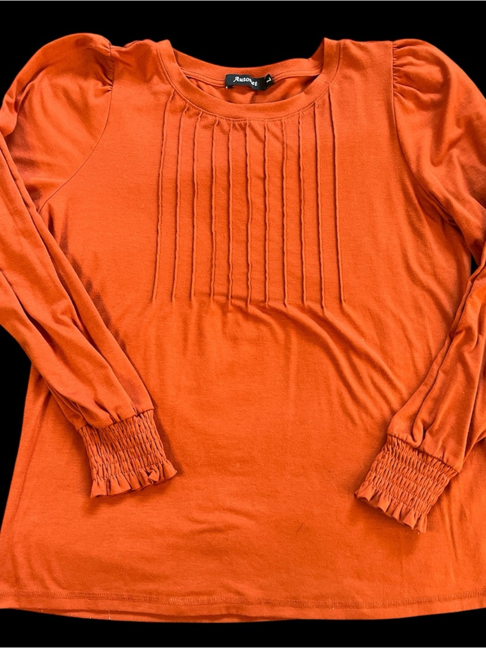 Automet Orange Smocked Sleeve Ladies Large pleated Shirt Fast shipping!